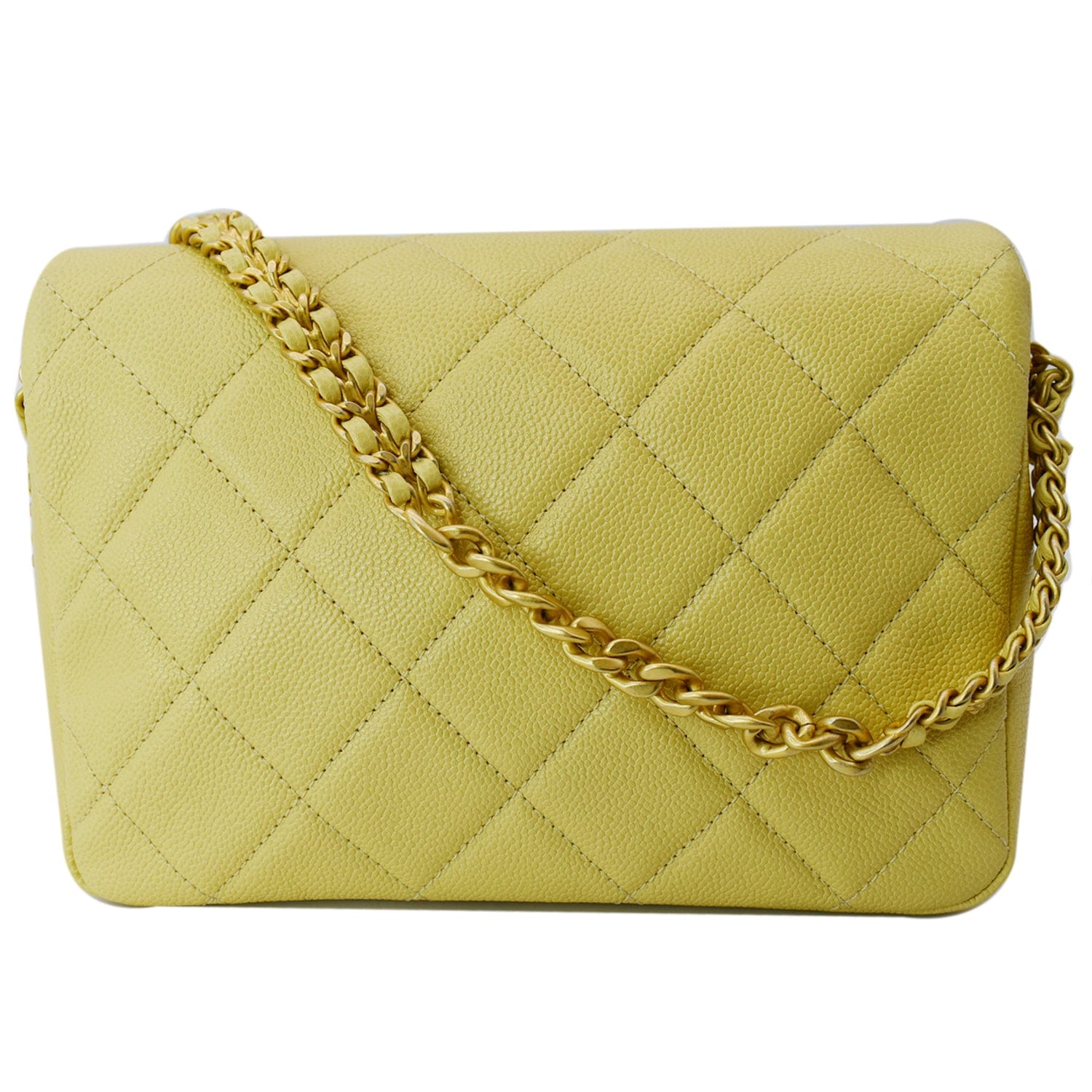 Chanel Melody Flap Small Quilted Caviar Leather Shoulder Bag Yellow