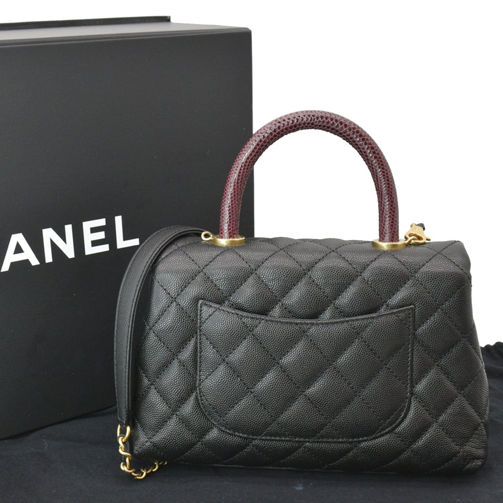 Chanel Coco Mini Top Lizard Handle Caviar Leather Shoulder Bag Black