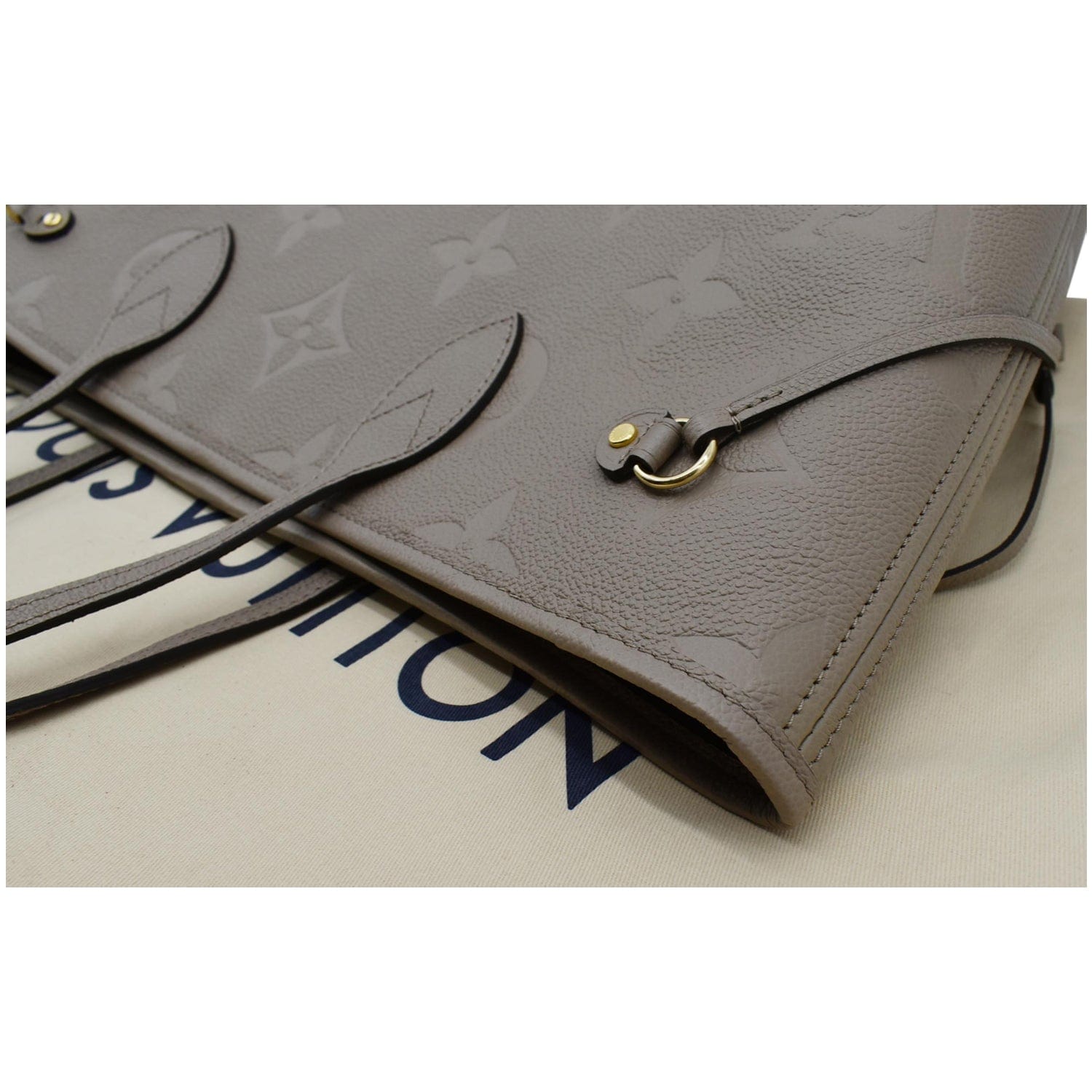 LOUIS VUITTON Neverfull MM Monogram Empreinte Tote Bag Beige