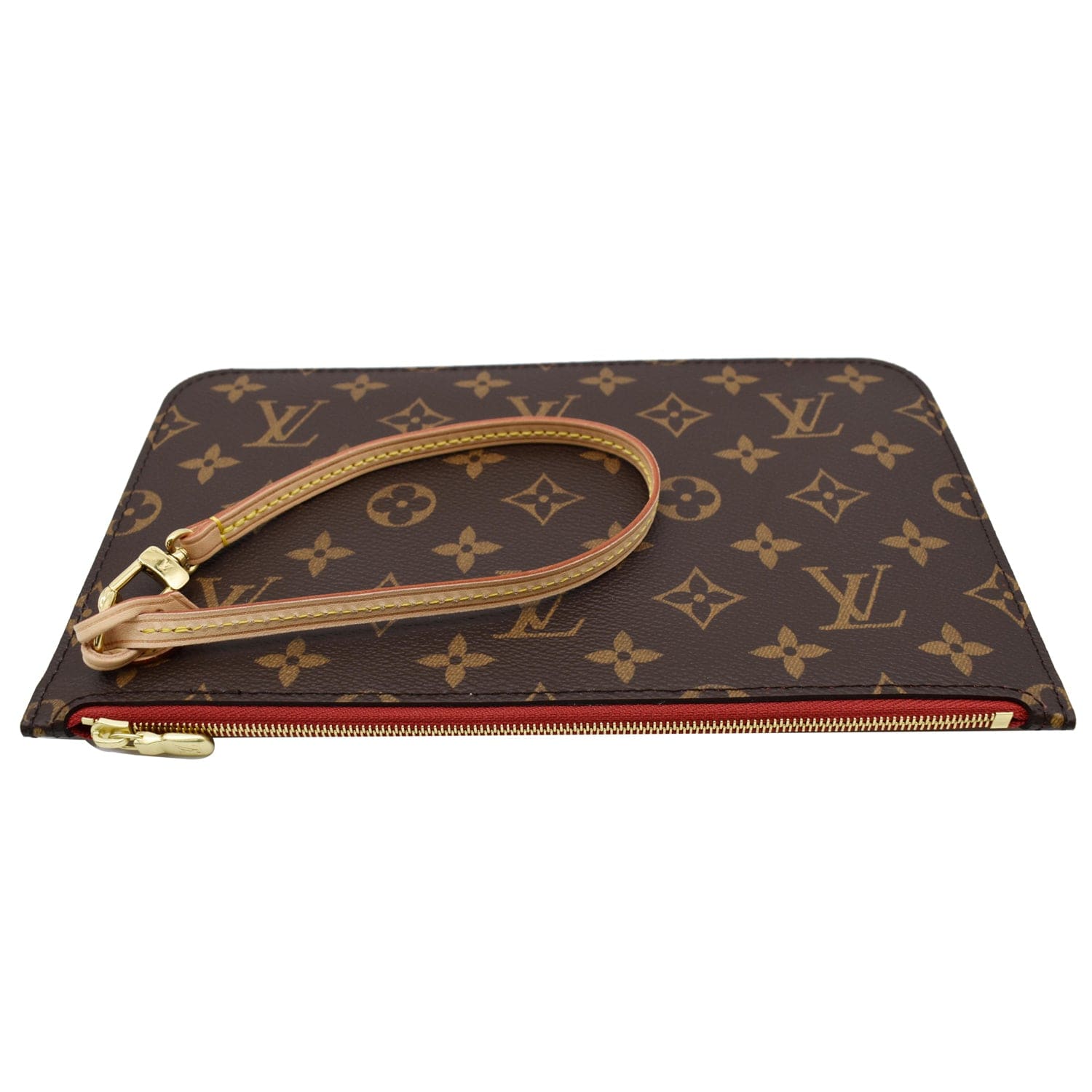 LOUIS VUITTON Neverfull MM Monogram Canvas Pochette Wristlet Pouch Brown
