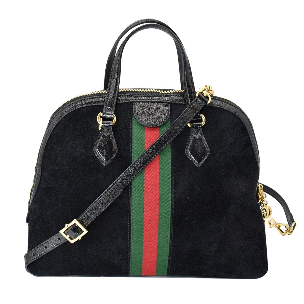 GUCCI Ophidia Gucci Suede Web Top Handle Crossbody Bag Black 524533