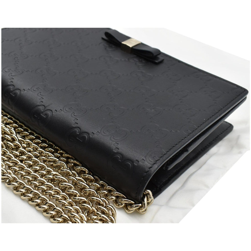 GUCCI Bow Leather Chain Wallet Black 431408