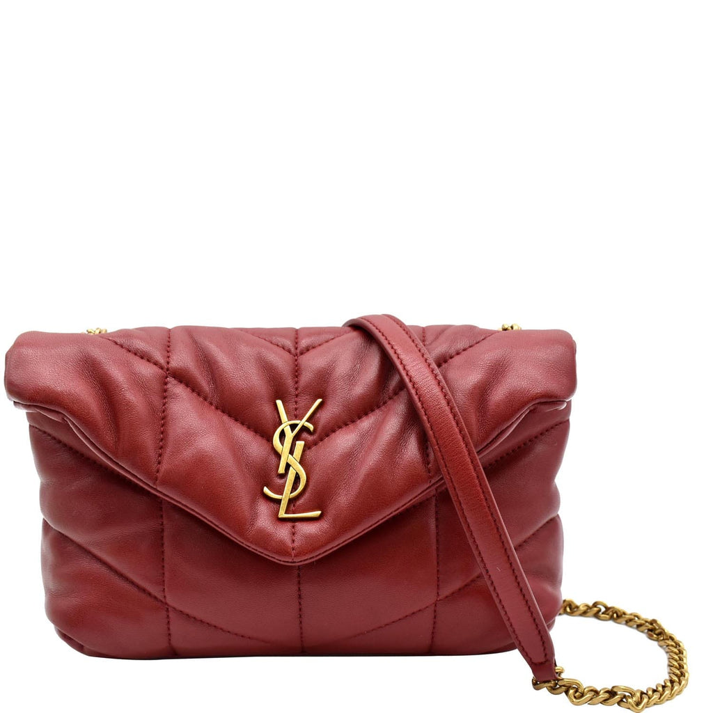 YVES SAINT LAURENT Small Loulou Puffer Quilted  Leather Crossbody Bag Red