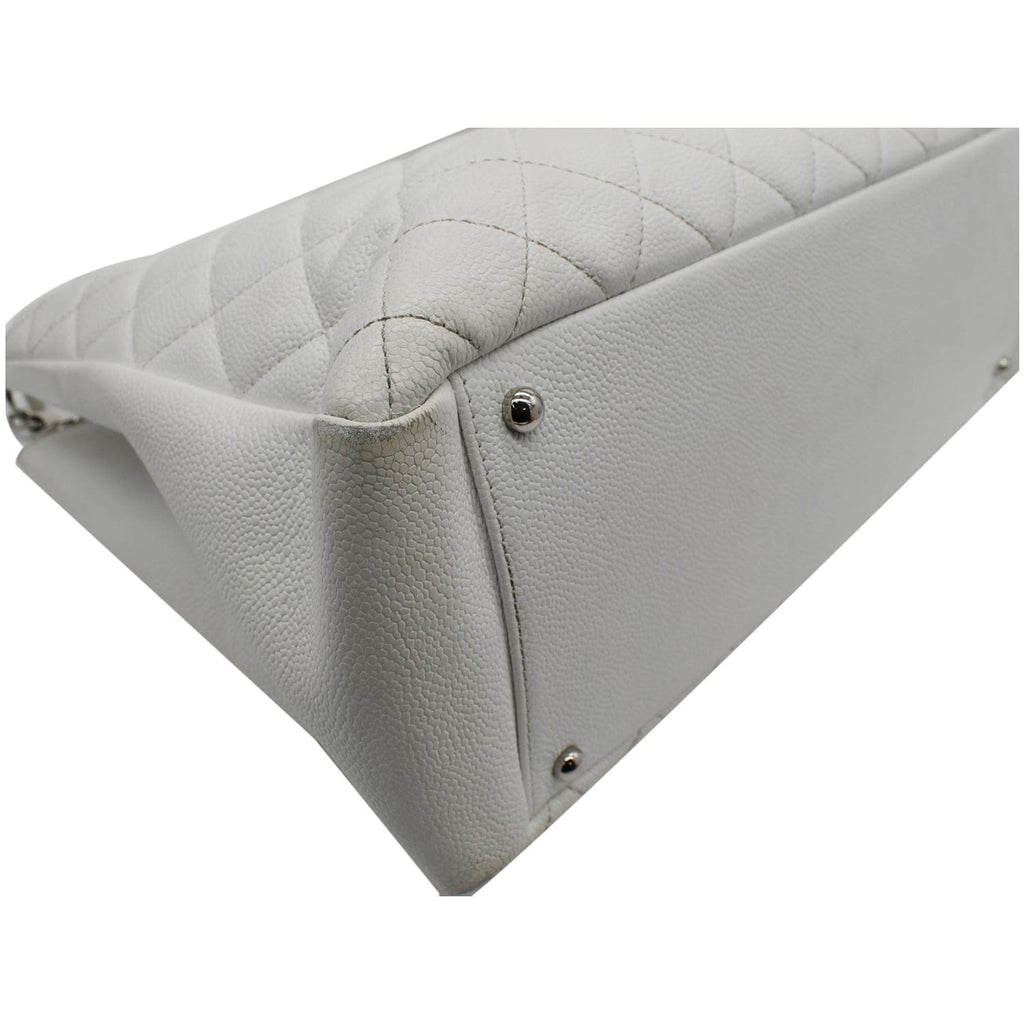 Chanel XL Grand Quilted Caviar Leather Shopping Tote Bag White