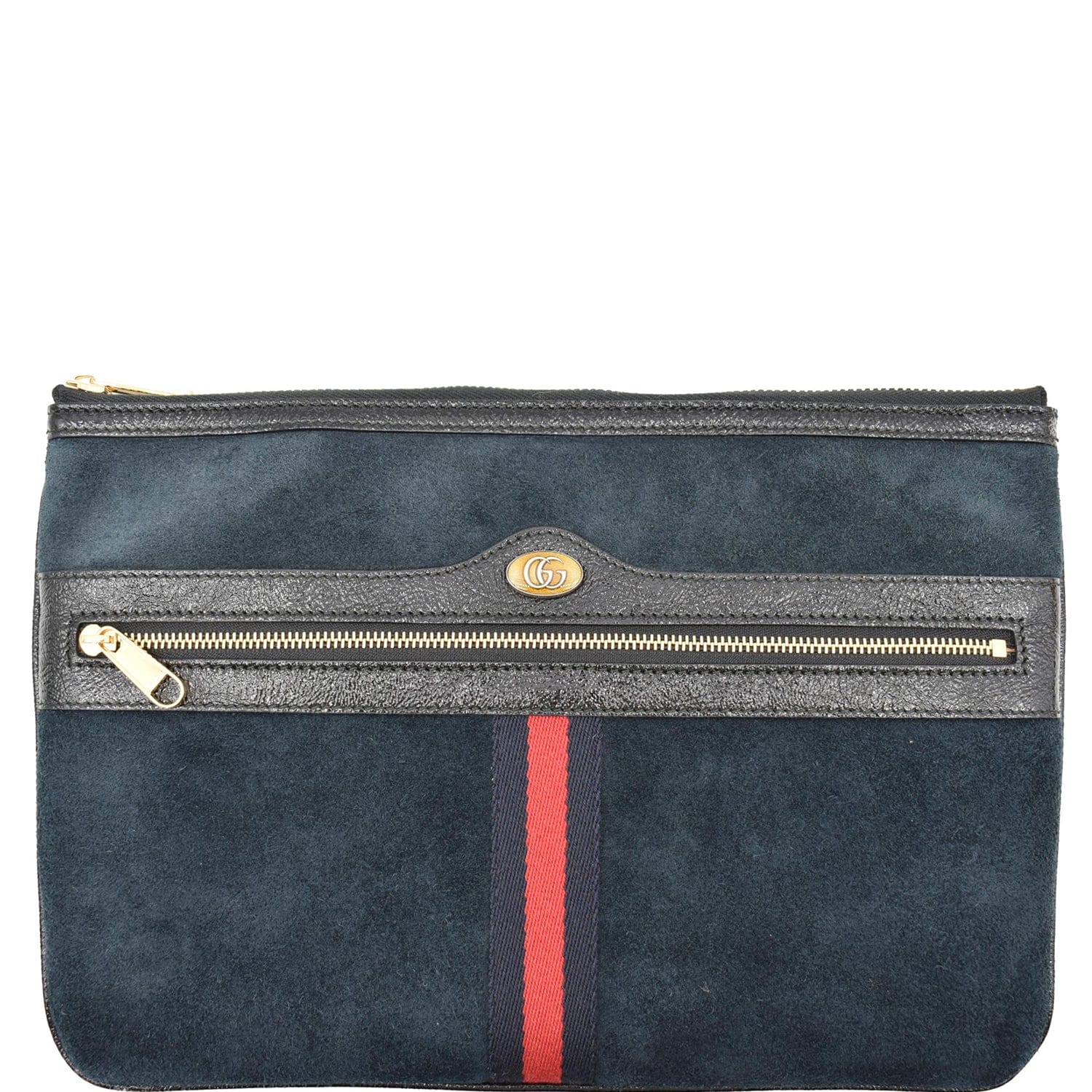 GUCCI Ophidia Gucci Suede Leather Pouch Clutch Bag Navy Blue 517551