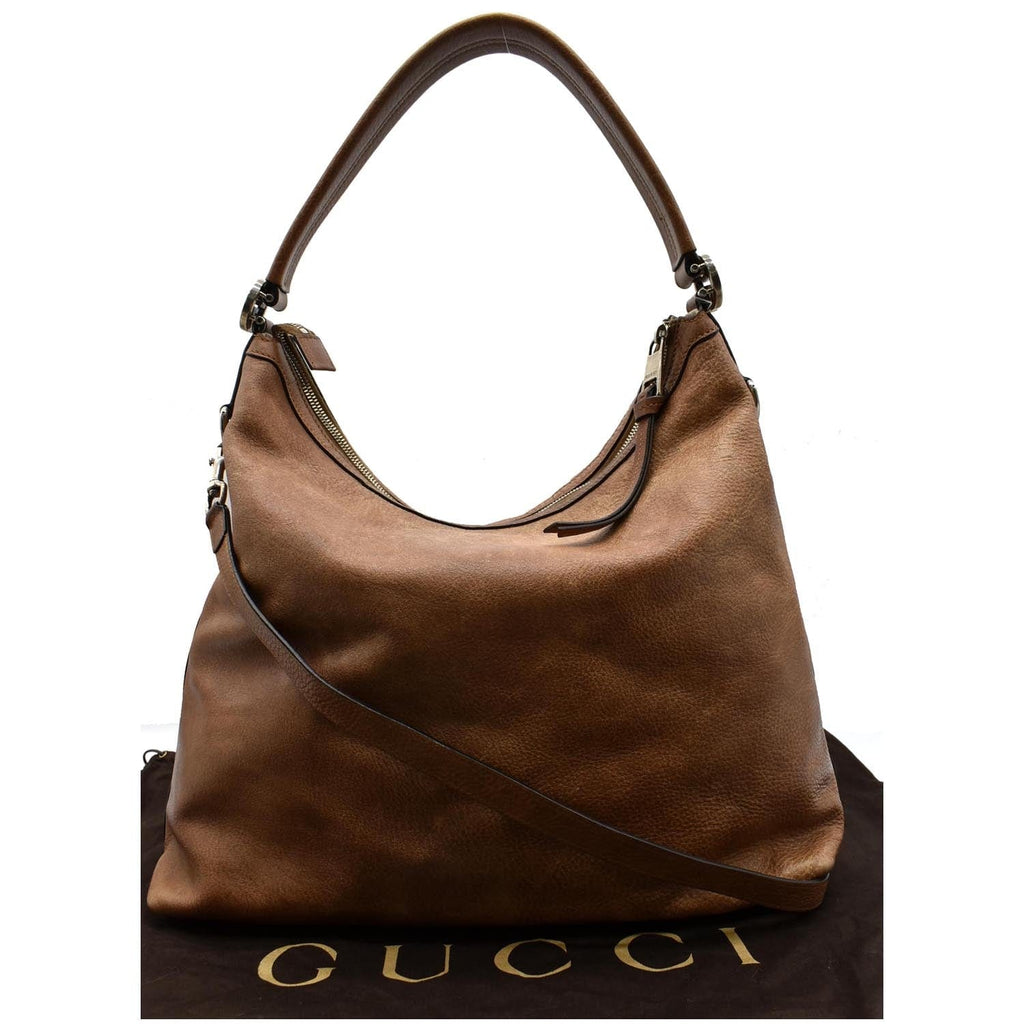 GUCCI Miss Gucci Pebbled Leather Hobo Bag Brown 323676
