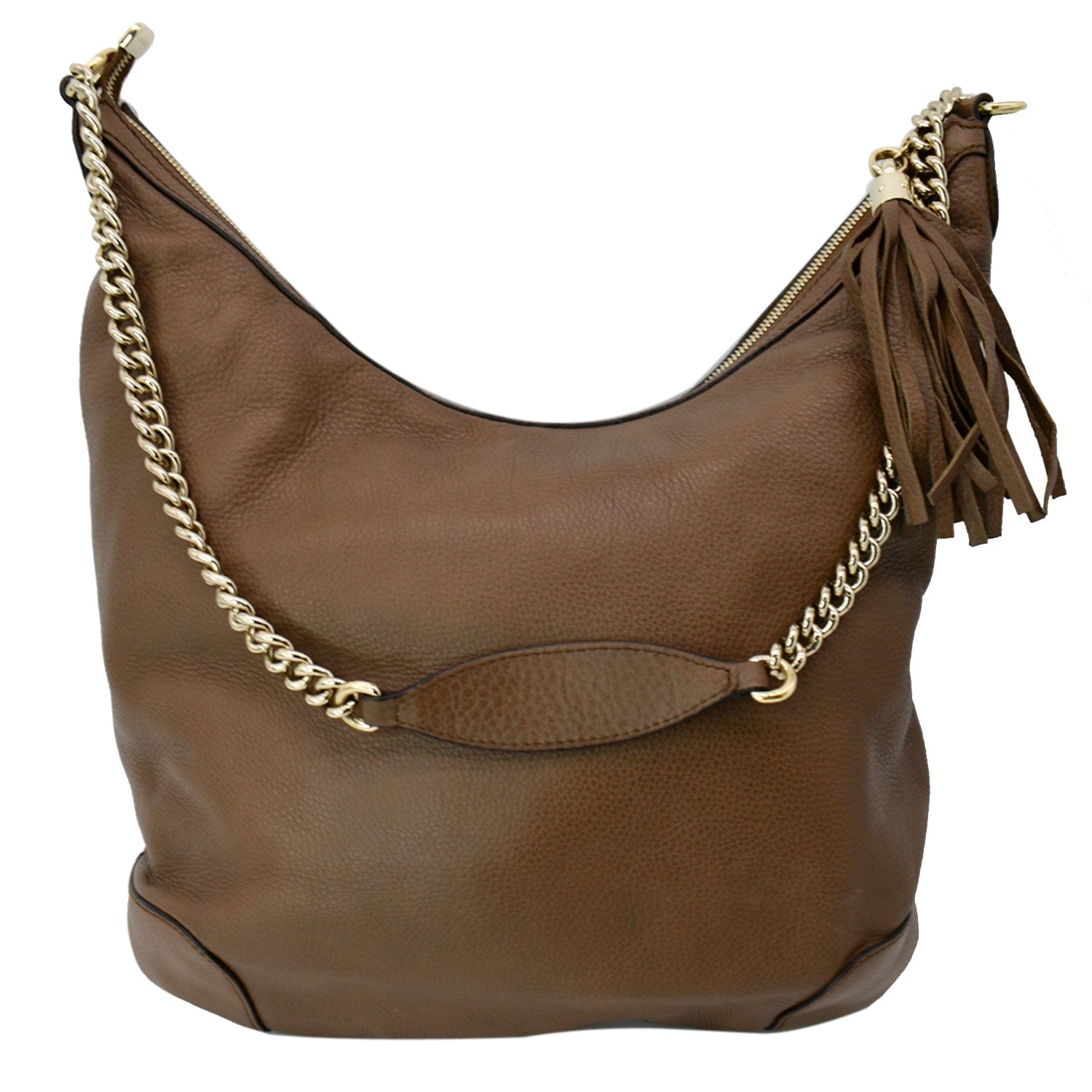 GUCCI Soho Pebbled  Leather Chain Shoulder Bag Maple Brown 308981