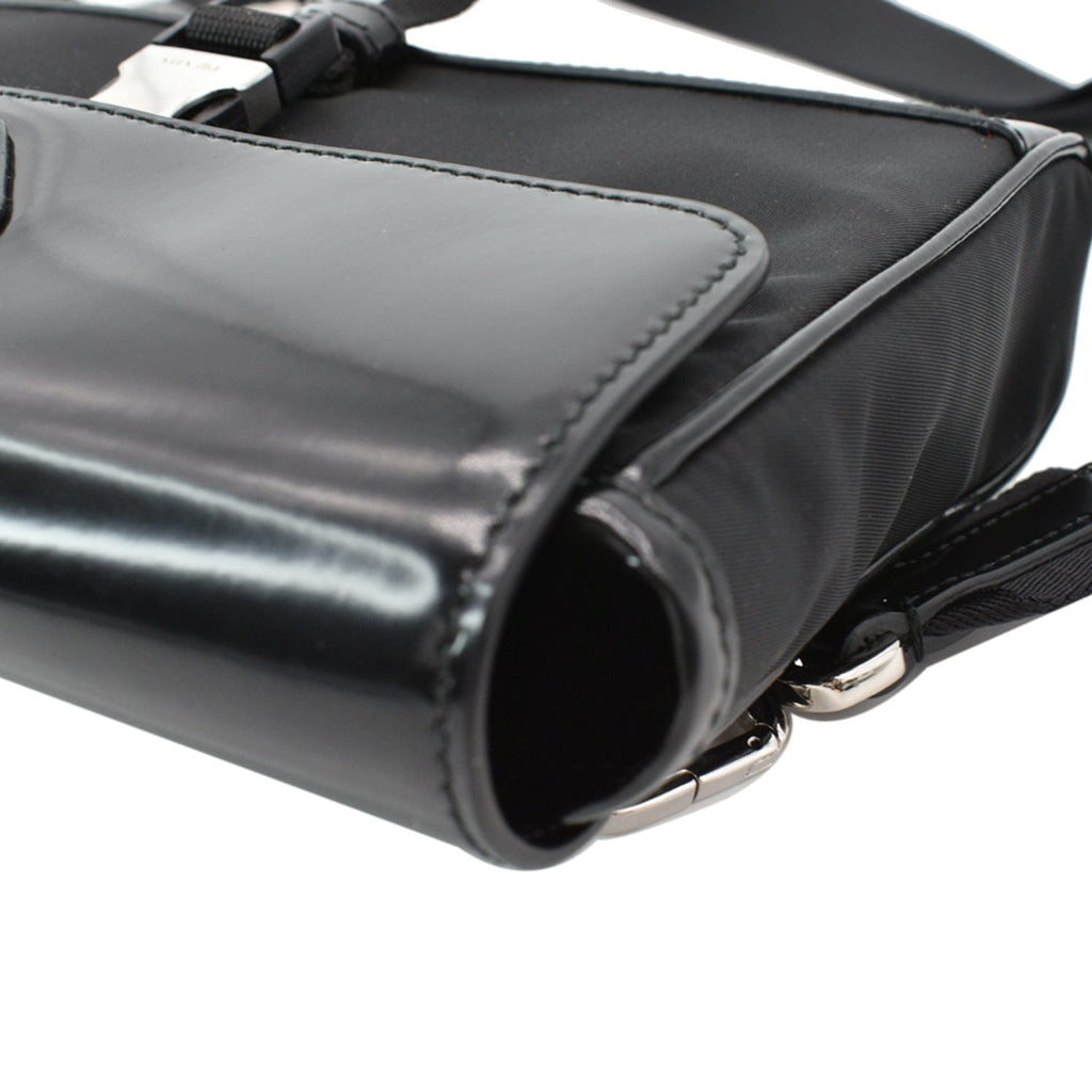 PRADA Re-Nylon Leather Shoulder Bag Black