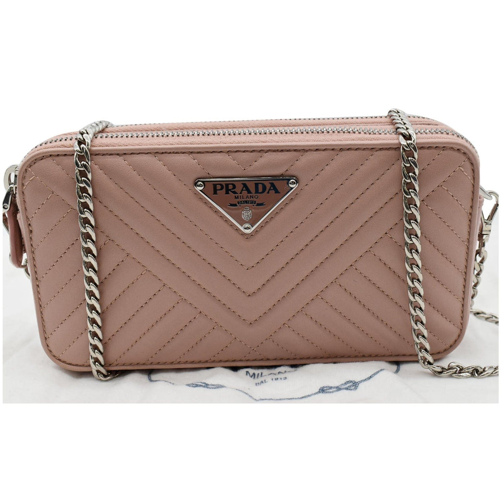 PRADA Nappa Mini Impunture Bandoliera Chain Leather Crossbody Bag Orchidea