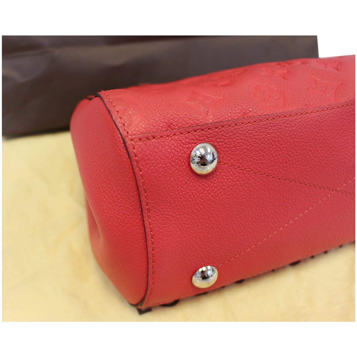 LOUIS VUITTON Montaigne BB Empreinte Leather Shoulder Bag Cherry