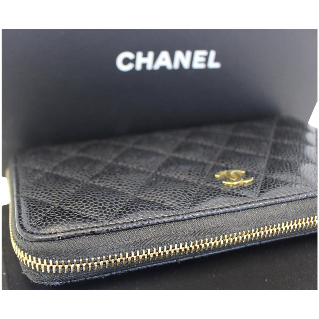 Chanel Black Caviar Leather Leather Zippy Wallet Black