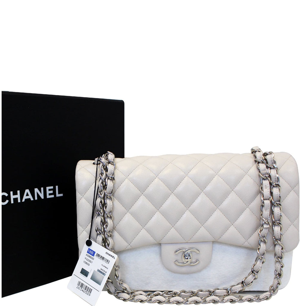 Chanel Classic Jumbo Double Flap Caviar Leather Leather Ivory Shoulder Bag