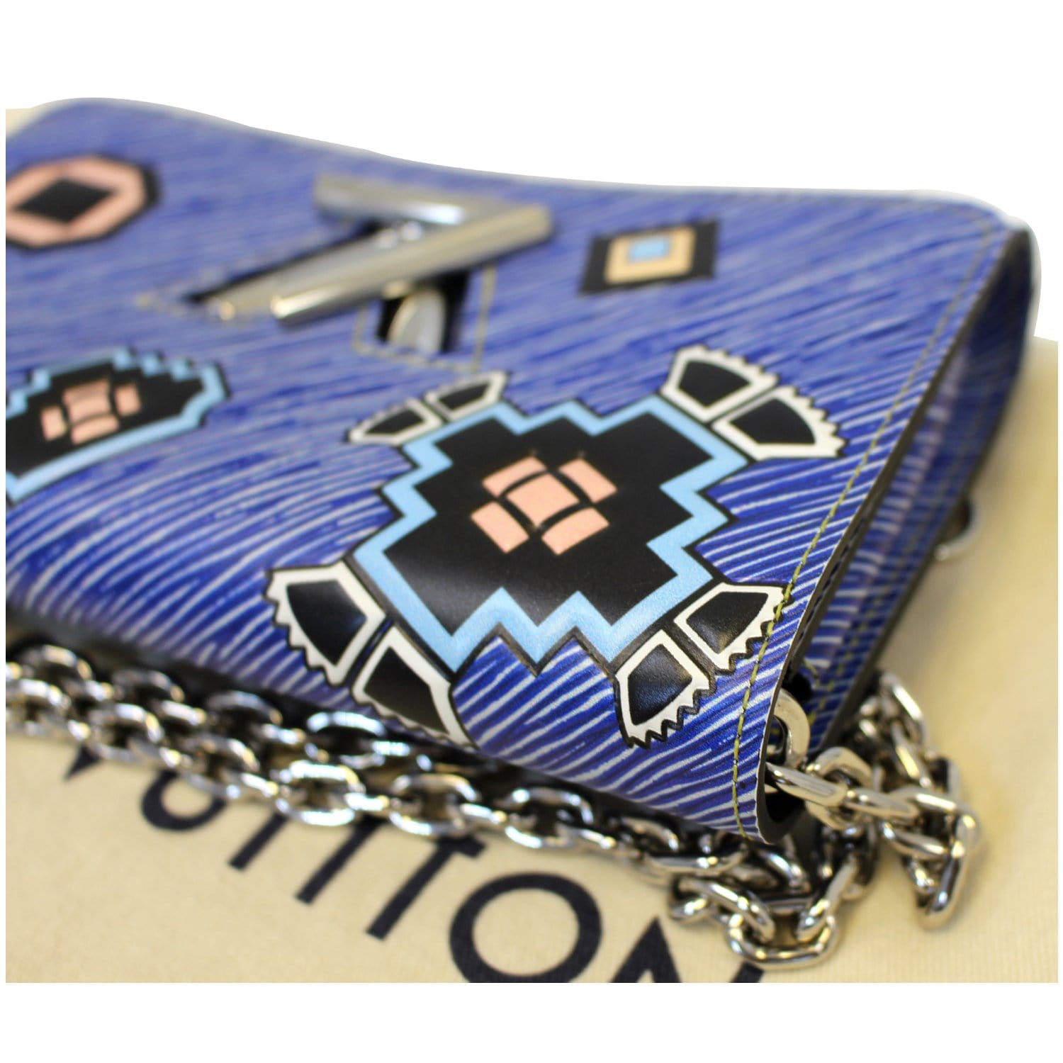LOUIS VUITTON Twist Chain Denim Wallet Epi Azteque Stickers Crossbody Bag