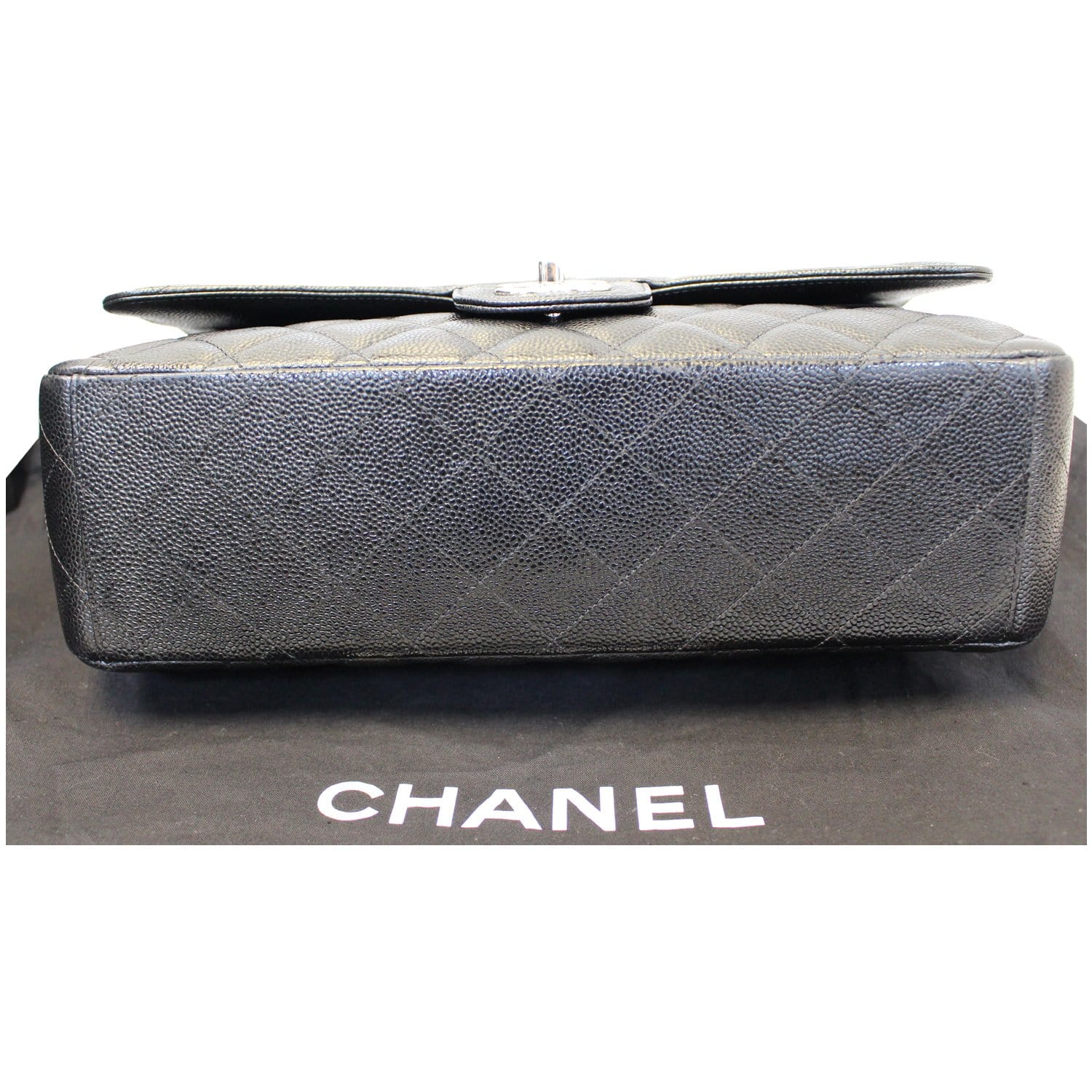 Chanel Maxi Caviar Leather Leather Jumbo Double Flap Shoulder Bag Black