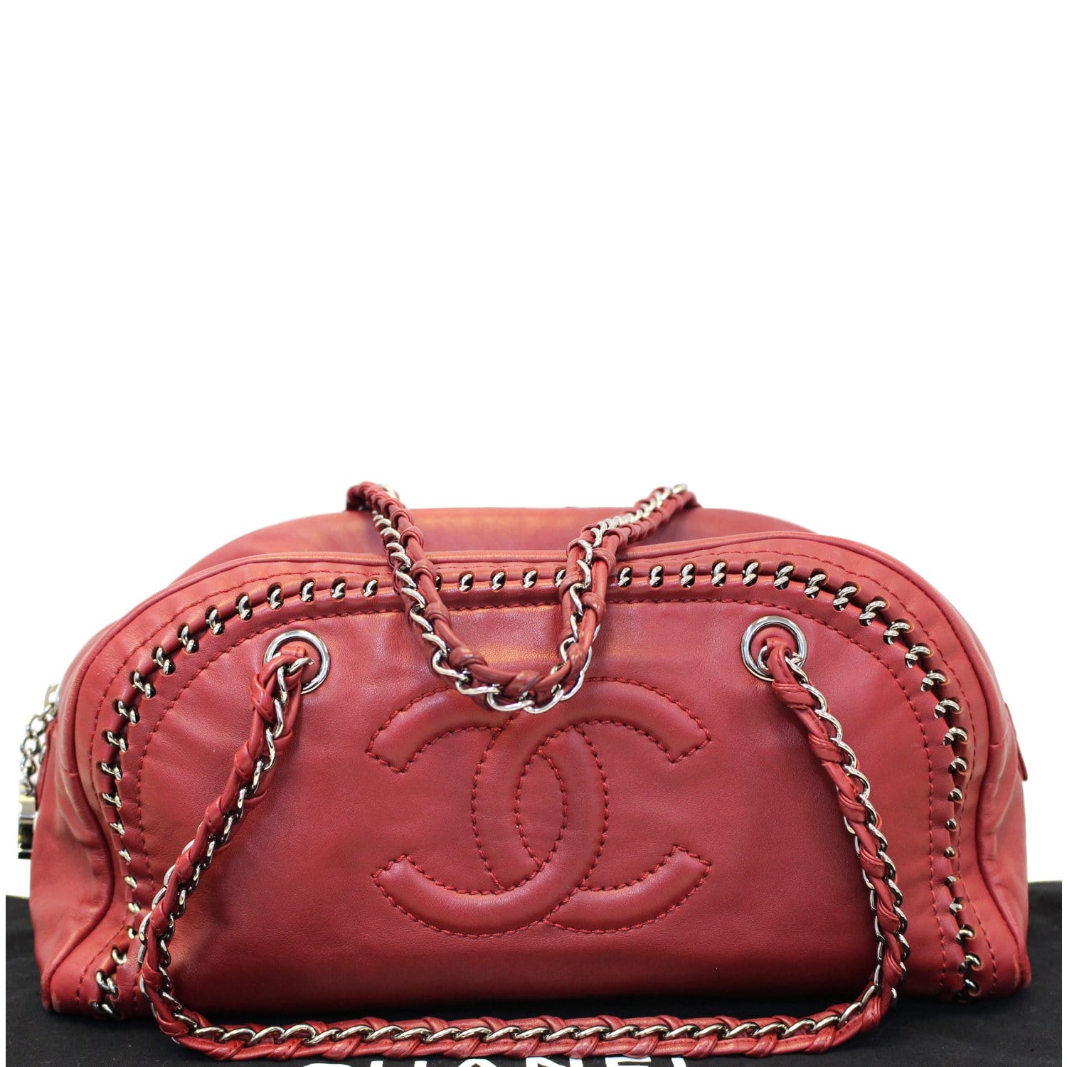 Chanel Smooth Calfskin Petit Luxe Ligne Bowler Satchel Bag Red