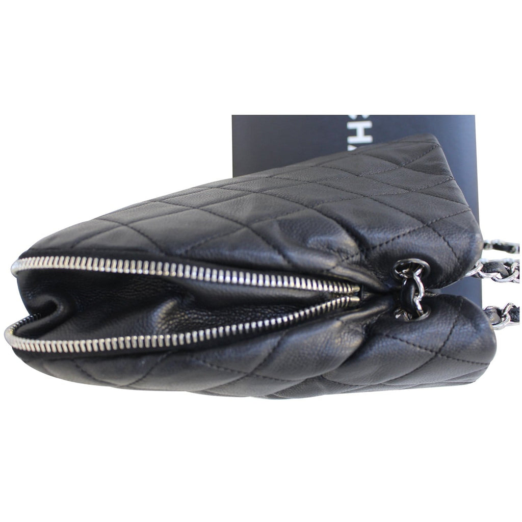 Chanel Black Quilted Caviar Leather Leather Zip Around Tote Bag