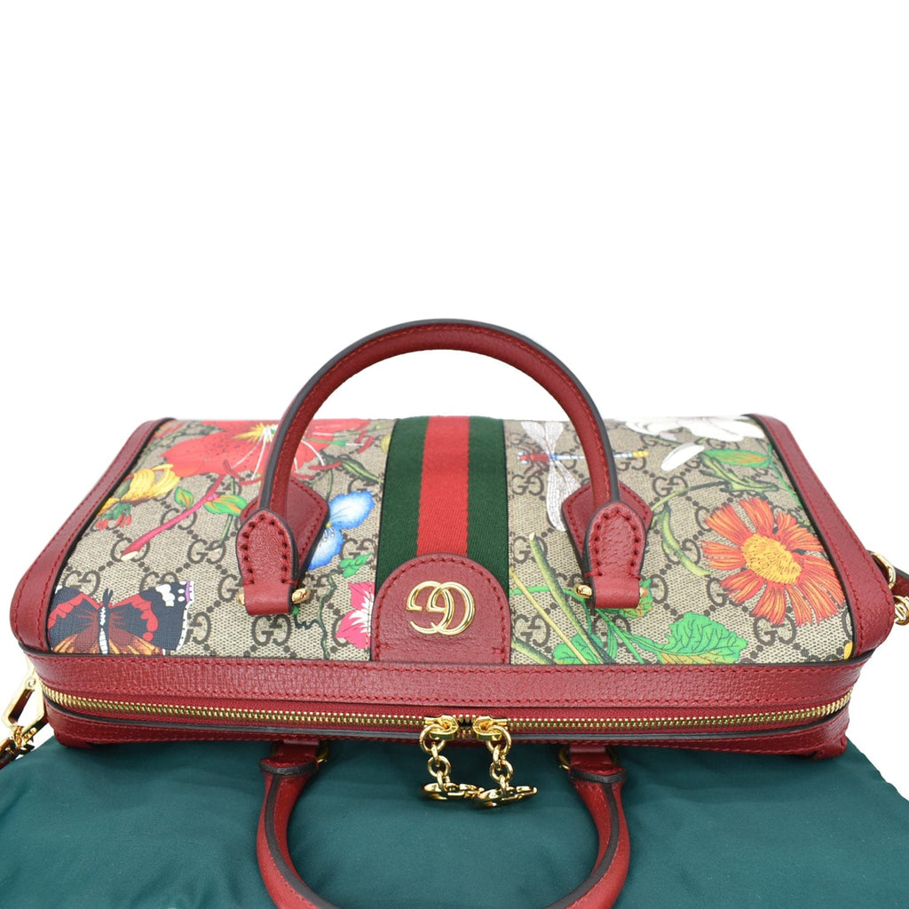 GUCCI Ophidia Flora Web Gucci Supreme Canvas Top Handle Shoulder Bag Red 524532
