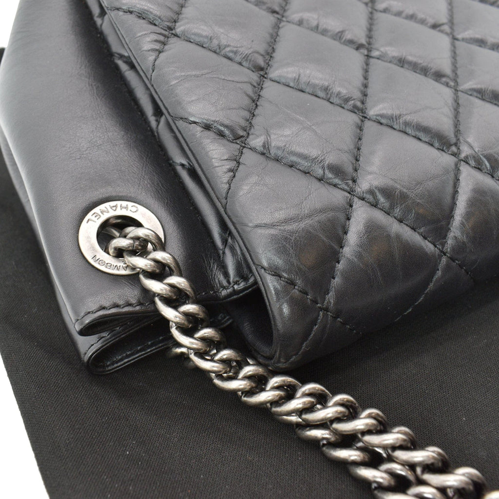 Chanel Accordion Flap Aged Leather Shoulder Bag Black
