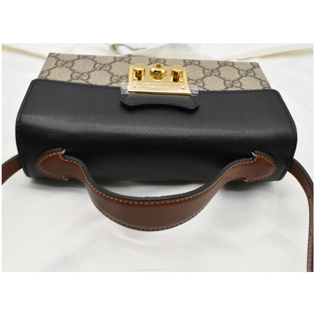 GUCCI Padlock Mini Gucci Supreme Canvas Top Handle Crossbody Bag Beige 652683