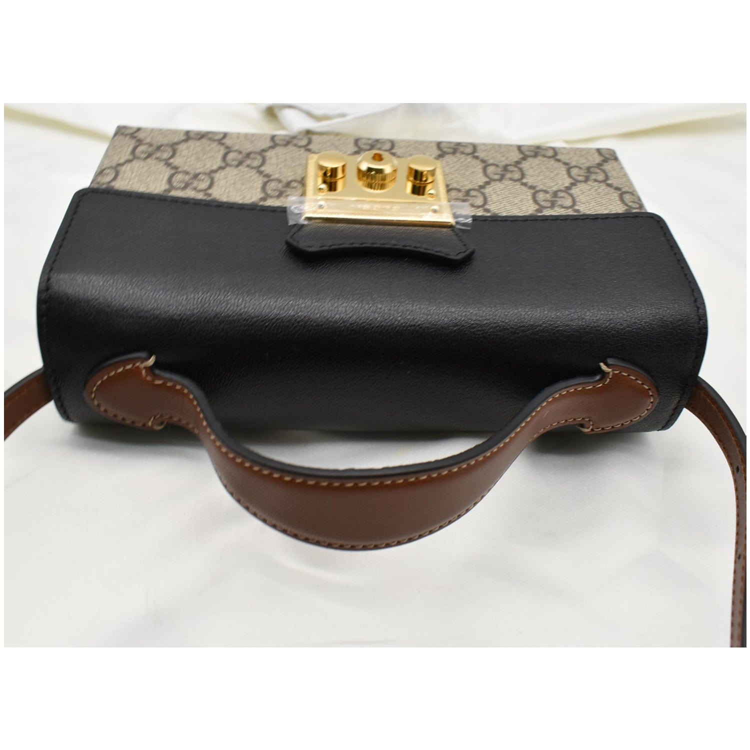 GUCCI Padlock Mini Gucci Supreme Canvas Top Handle Crossbody Bag Beige 652683
