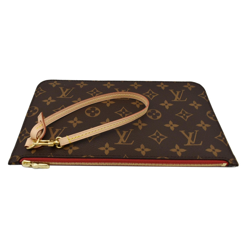 LOUIS VUITTON Neverfull MM Monogram Canvas Pochette Wristlet Pouch Brown