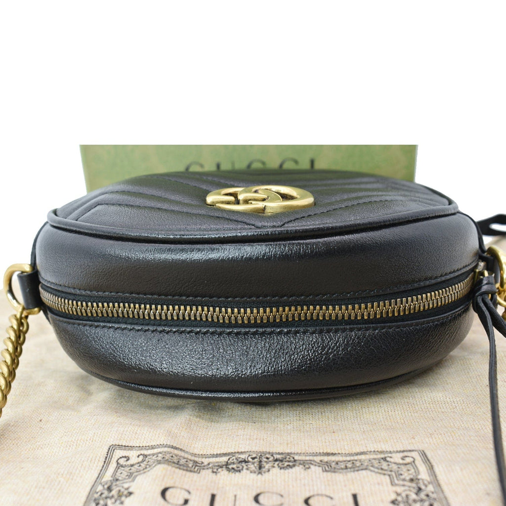 GUCCI Gucci Marmont Mini Round Leather Crossbody Bag Black 550154