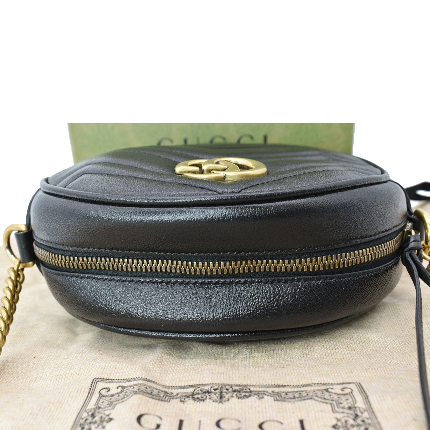 GUCCI Gucci Marmont Mini Round Leather Crossbody Bag Black 550154