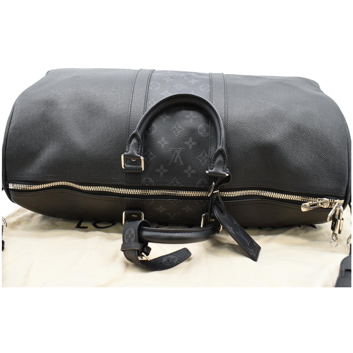 LOUIS VUITTON Keepall 50 Bandouliere Monogram Taiga Leather Travel Bag Black