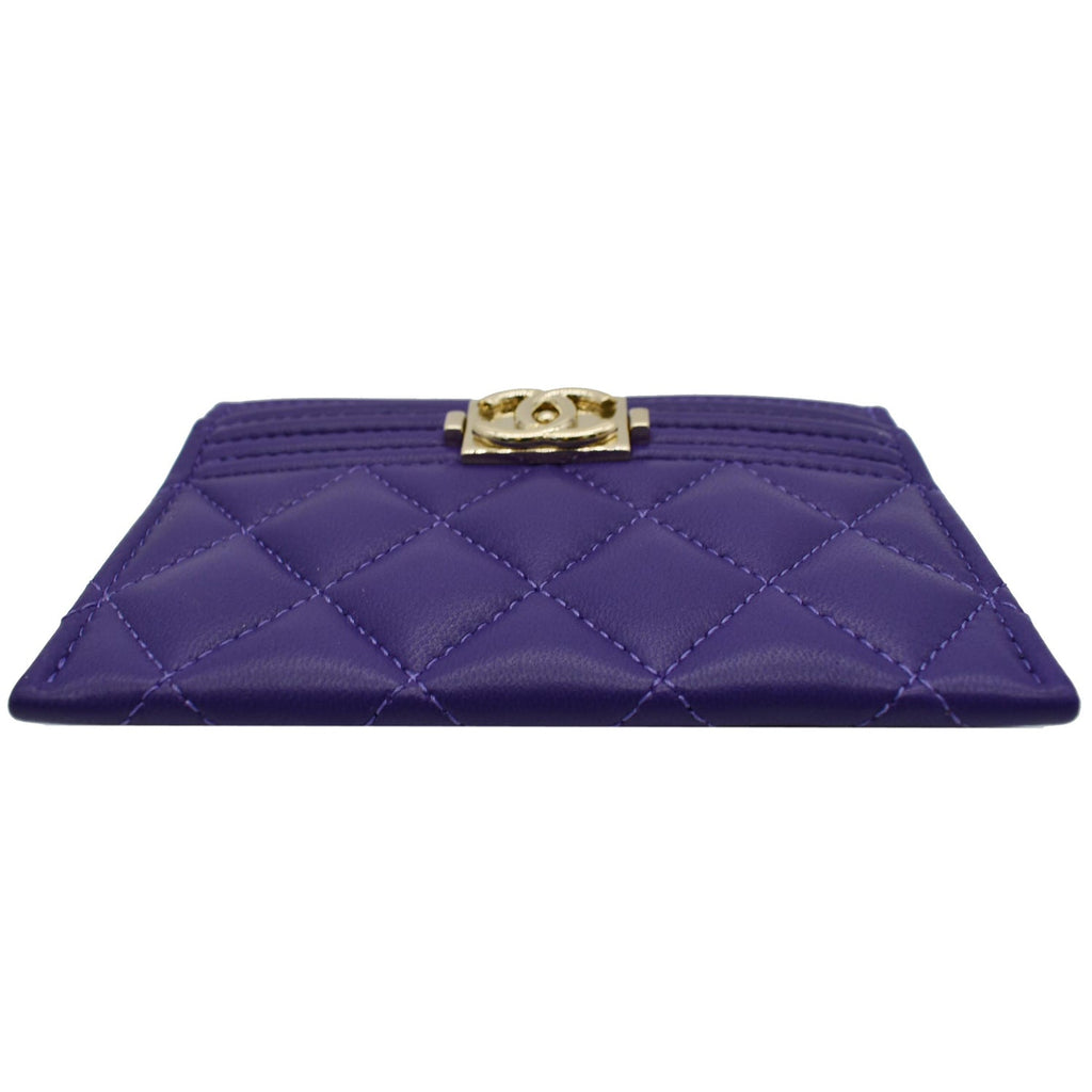 Chanel Boy Leather Card Holder Purple