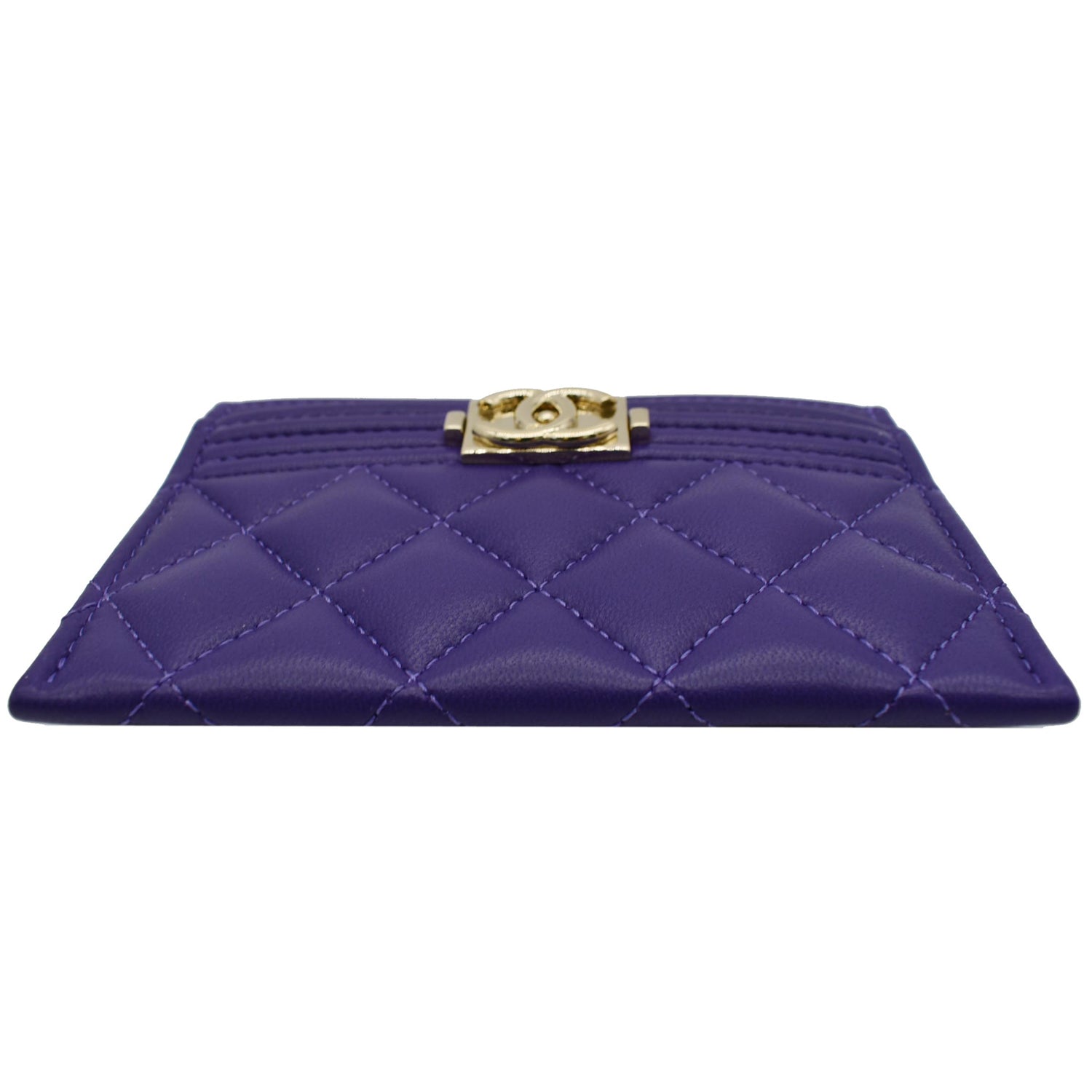 Chanel Boy Leather Card Holder Purple