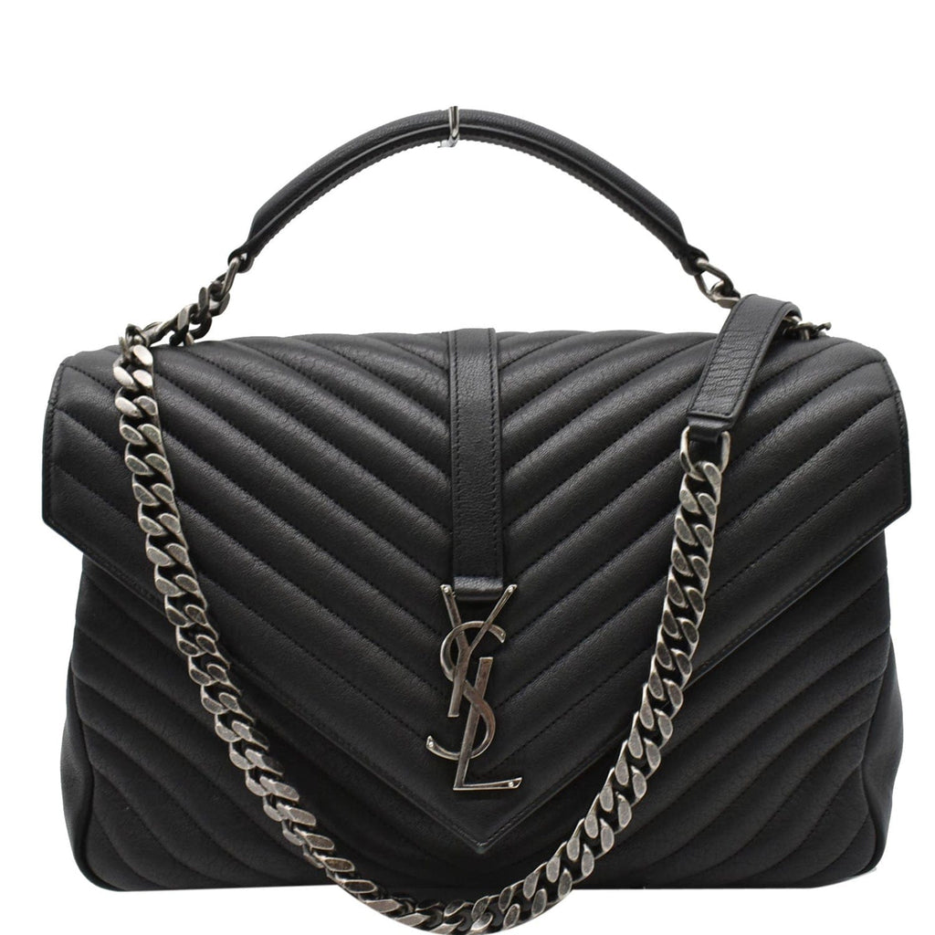 YVES SAINT LAURENT College Medium Flap MatelassÃ© Leather Shoulder Bag Black