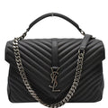 YVES SAINT LAURENT College Medium Flap MatelassÃ© Leather Shoulder Bag Black