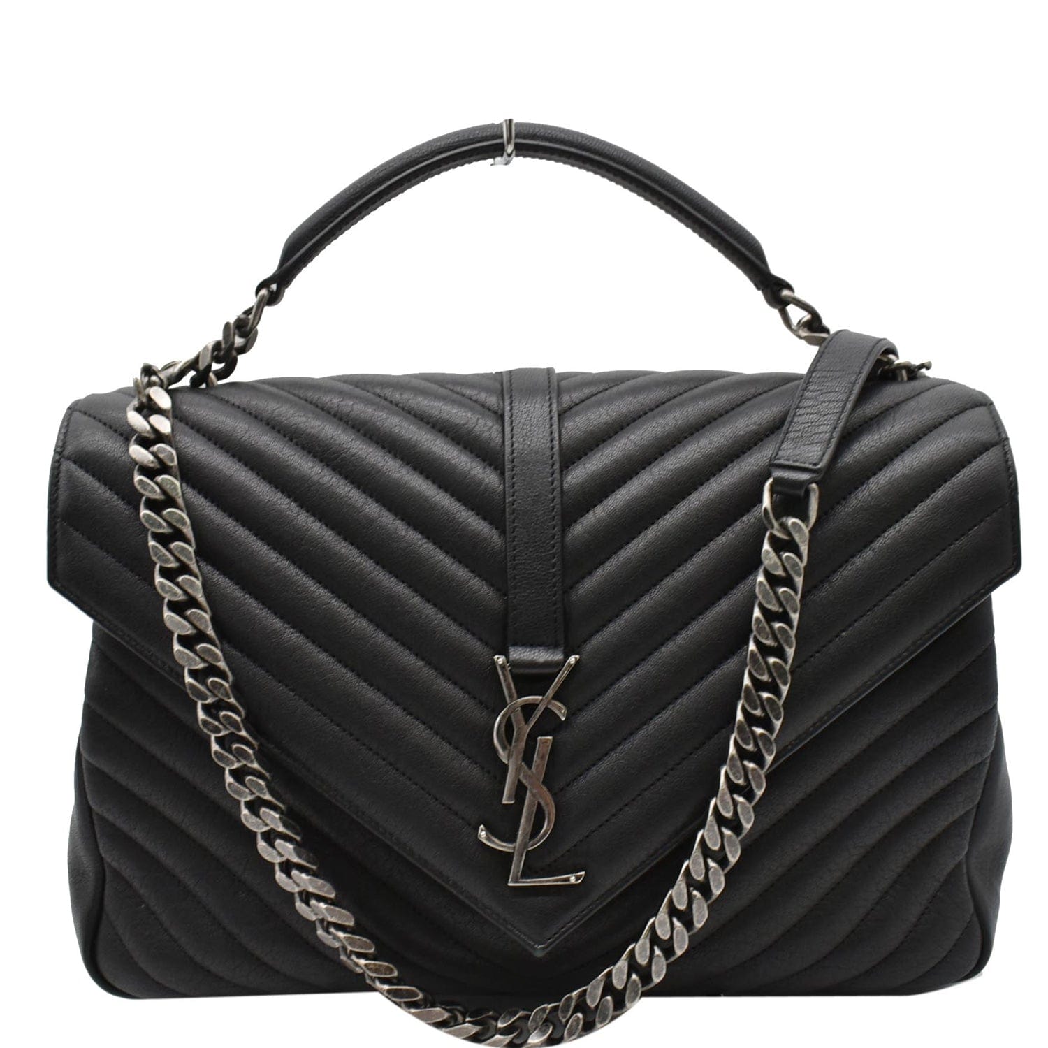 YVES SAINT LAURENT College Medium Flap MatelassÃ© Leather Shoulder Bag Black