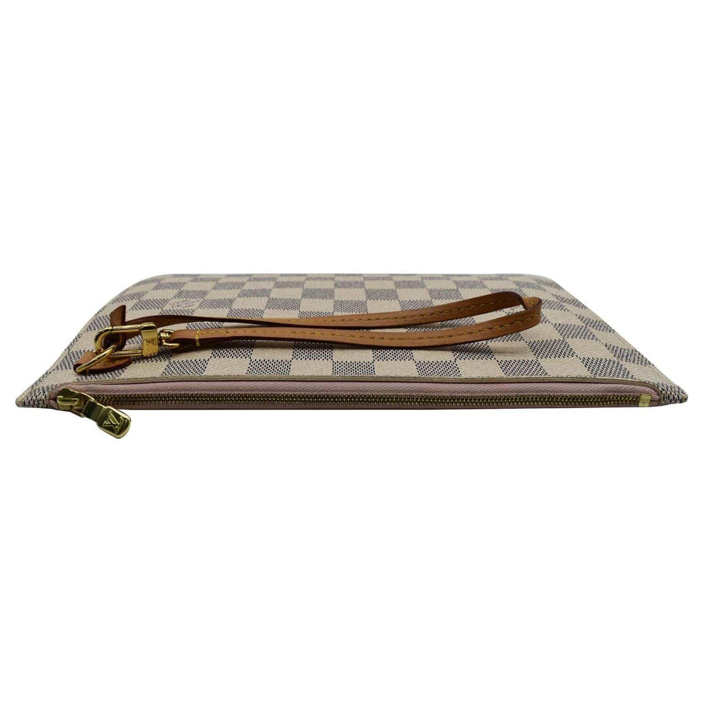 LOUIS VUITTON Neverfull MM Damier Azur Pochette Wristlet Pouch White