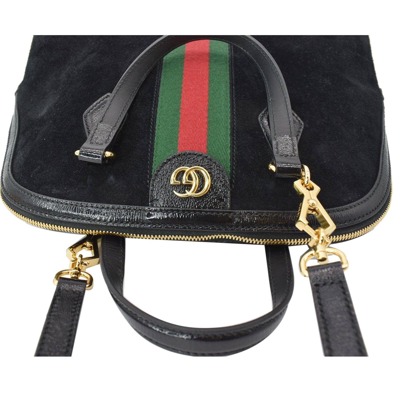 GUCCI Ophidia Gucci Suede Web Top Handle Crossbody Bag Black 524533