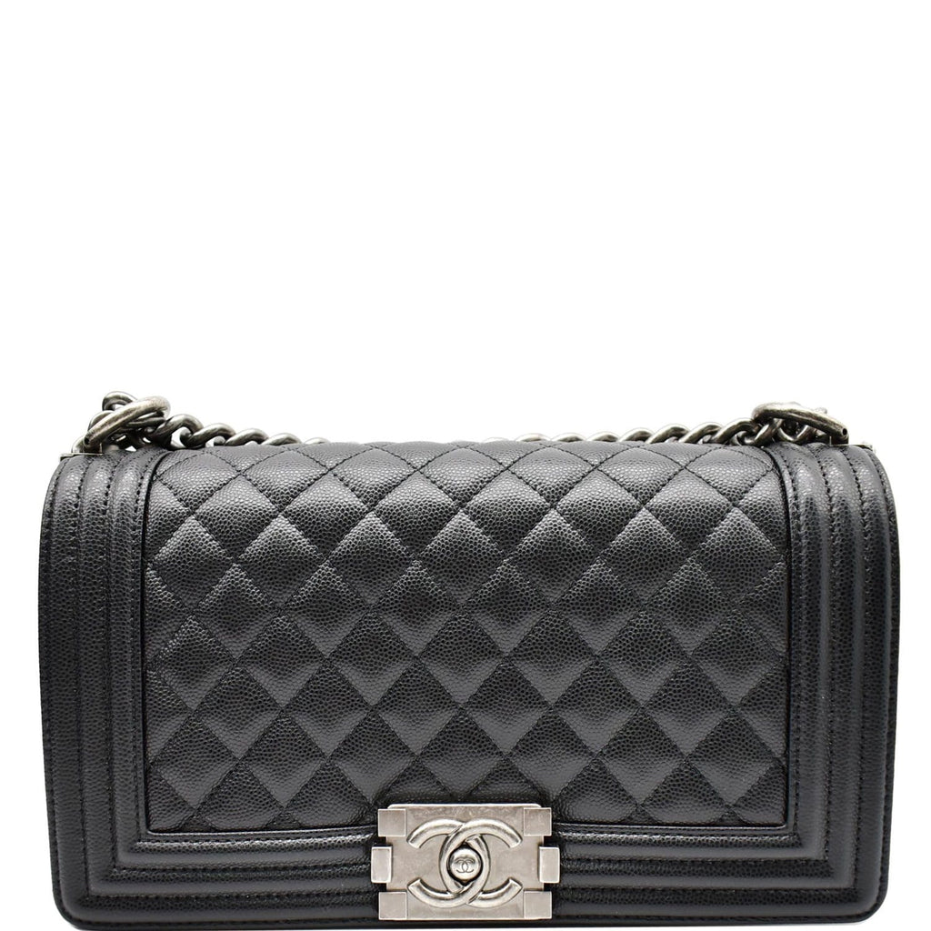 Chanel Medium Boy Flap Caviar Leather Shoulder Bag Black