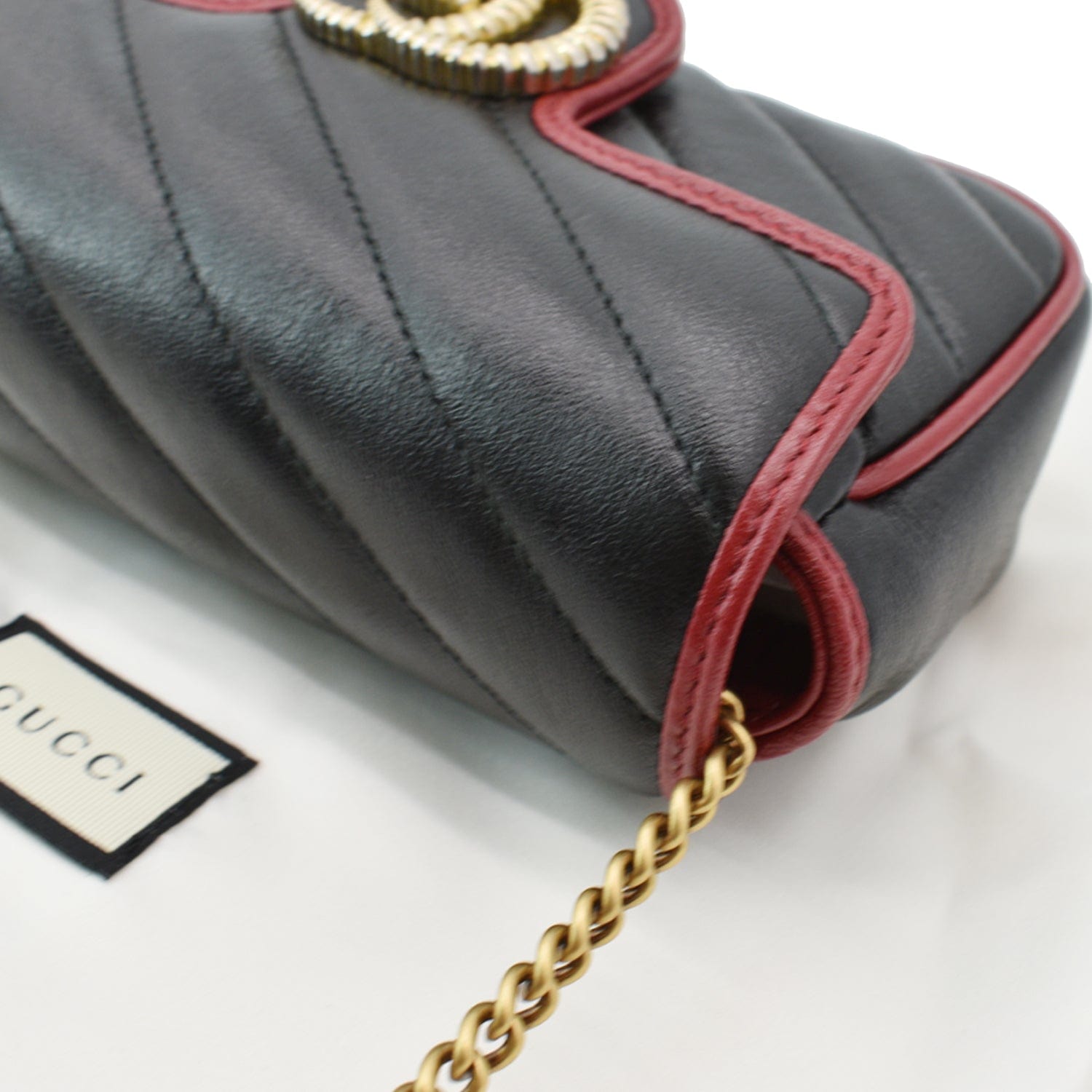 GUCCI Gucci Marmont Mini MatelassÃ© Leather Shoulder Crossbody Bag Black/Cerise 574969