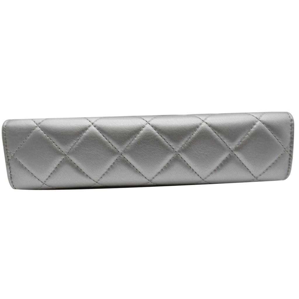 Chanel By The Sea Quilted  Leather Clutch Wallet Metallic Silver