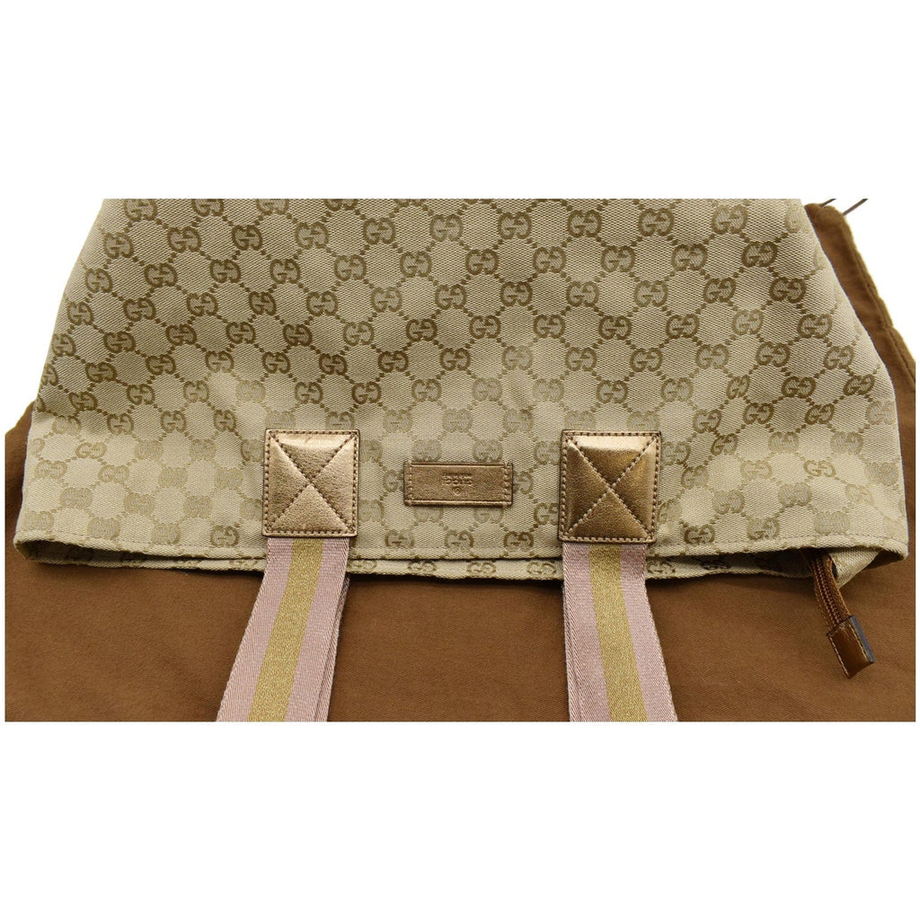 GUCCI Sherry Gucci Canvas Leather Tote Bag Beige 131231