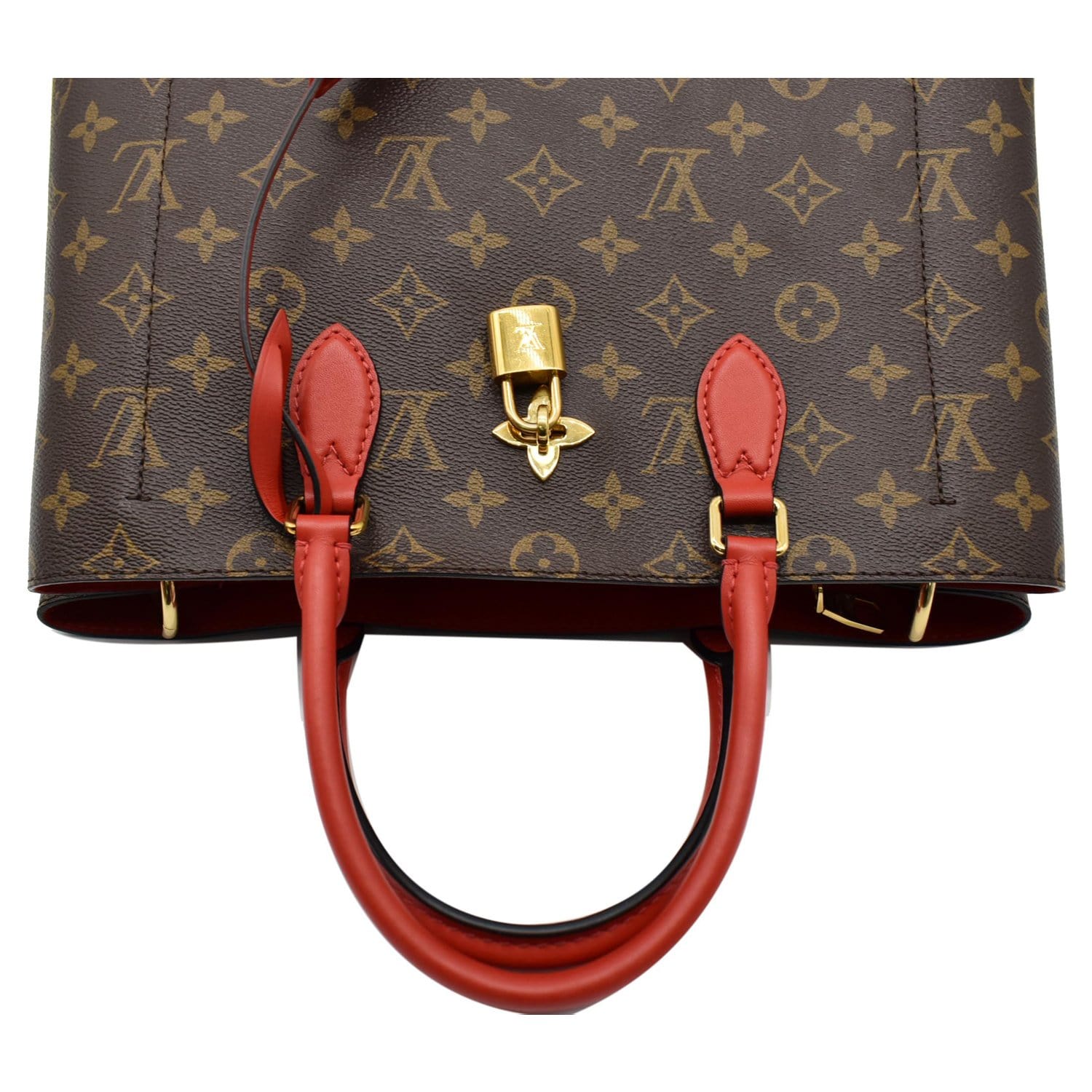 LOUIS VUITTON Flower Monogram Canvas Tote Bag Red