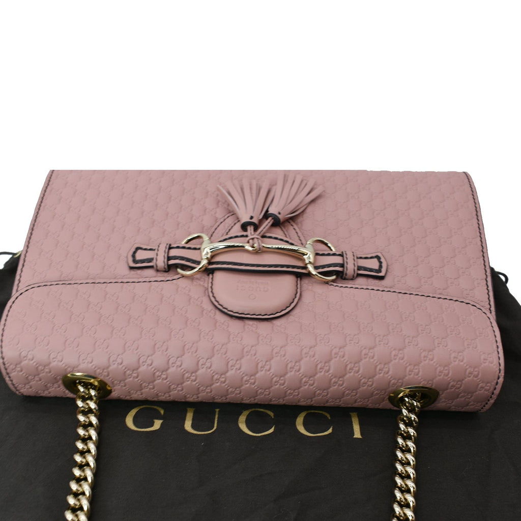 GUCCI Emily Medium Gucci Guccissima Leather Chain Shoulder Bag Light Pink 449635