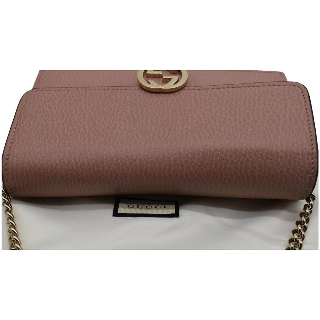 GUCCI Dollar Interlocking G  Leather Chain Wallet Crossbody Bag Soft Pink 510314