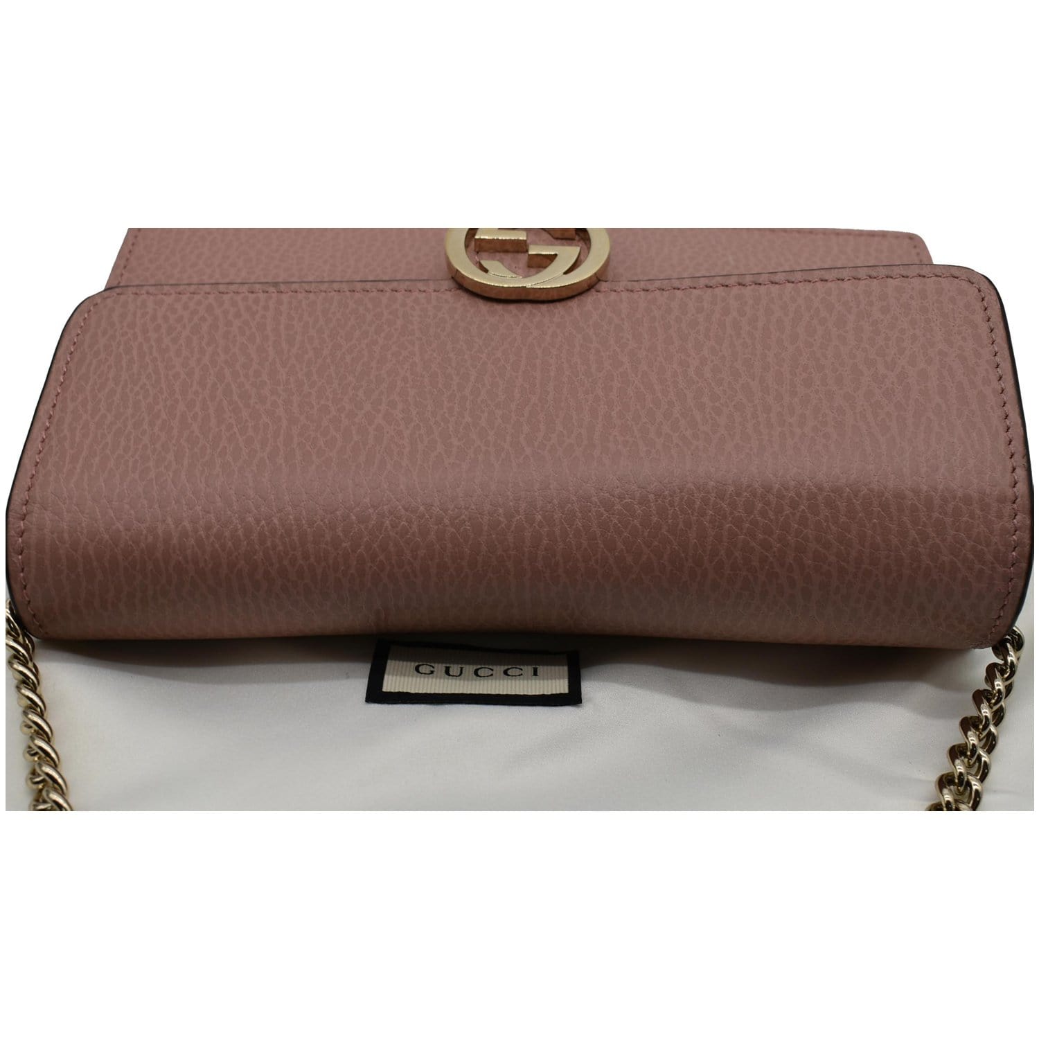 GUCCI Dollar Interlocking G  Leather Chain Wallet Crossbody Bag Soft Pink 510314