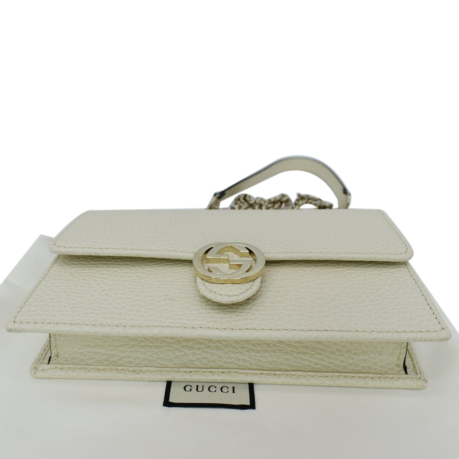 GUCCI Gucci Interlocking Pebbled Leather Crossbody Bag White 615523