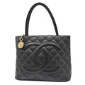 Chanel Medallion Quilted Caviar Leather Tote Bag Black