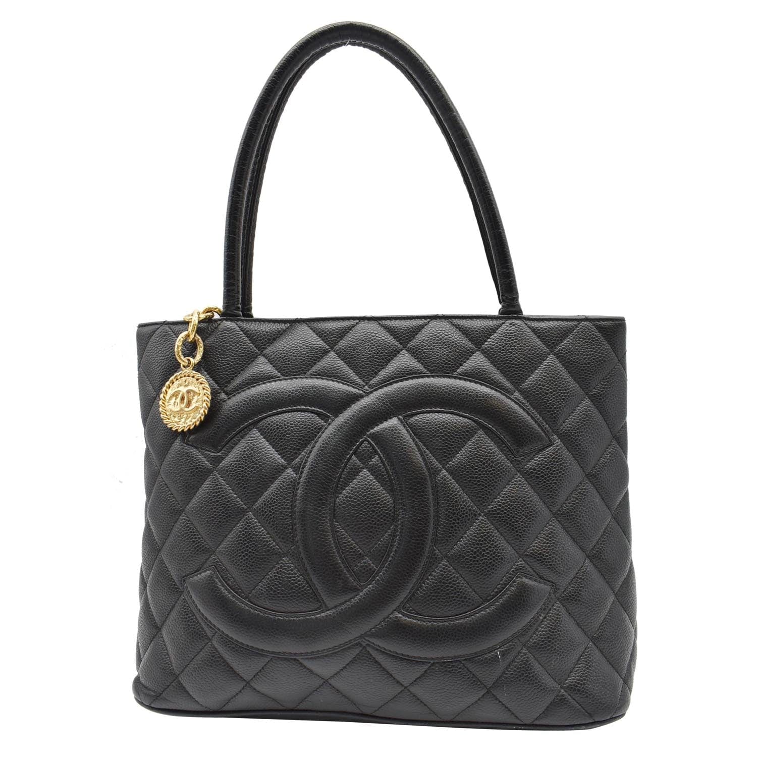 Chanel Medallion Quilted Caviar Leather Tote Bag Black