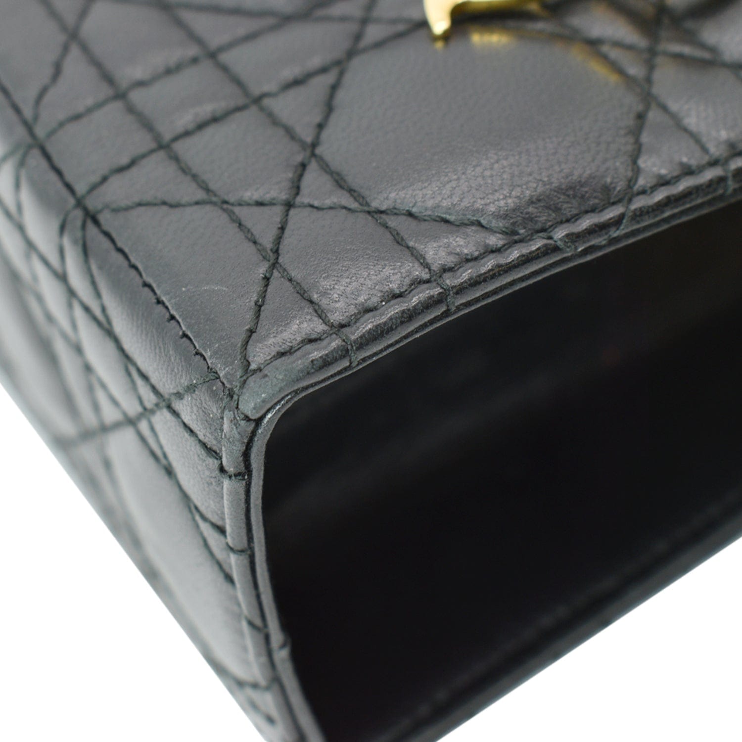CHRISTIAN DIOR Large Lady Dior Cannage  Shoulder Bag Black