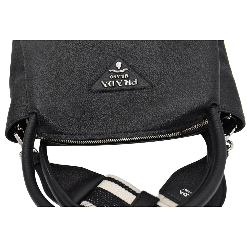 PRADA Flou Large Leather Shoulder Bag Black