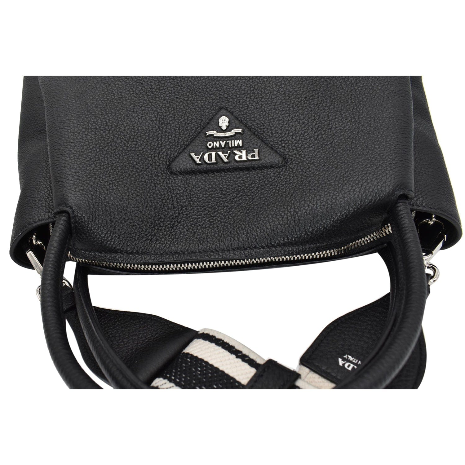 PRADA Flou Large Leather Shoulder Bag Black