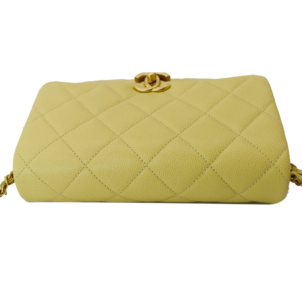 Chanel Melody Flap Small Quilted Caviar Leather Shoulder Bag Yellow